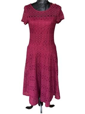 Perceptions New York Burgundy Lace Fit & Flare Dress Small